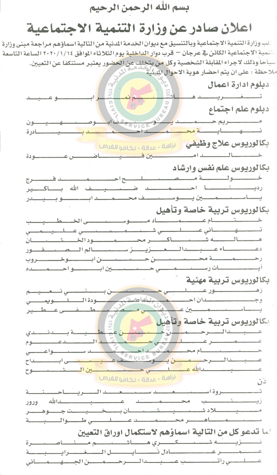 وظائف شاغرة ومدعوون للتعيين في مختلف الوزارات - أسماء