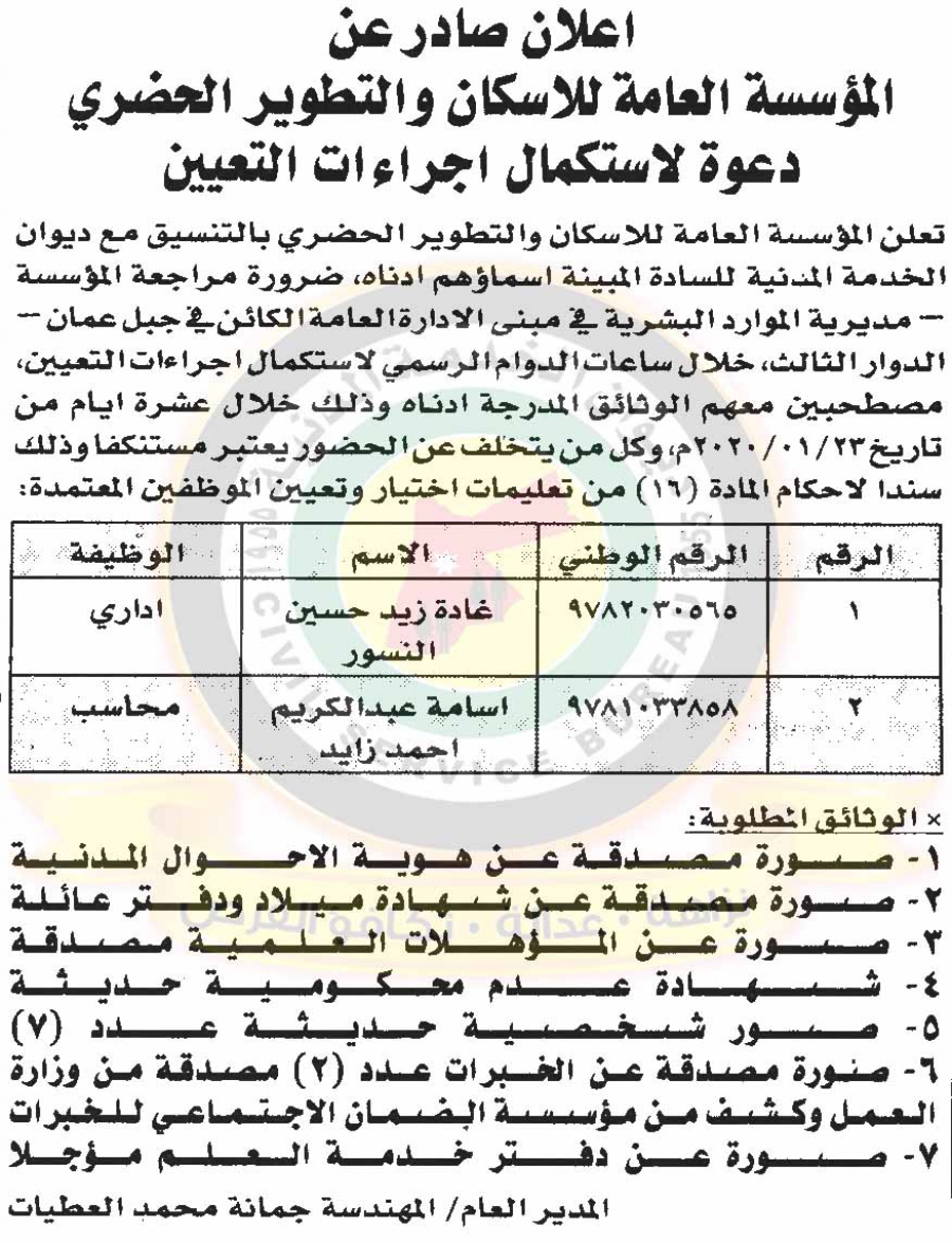 وظائف شاغرة ومدعوون للتعيين في مختلف الوزارات - أسماء