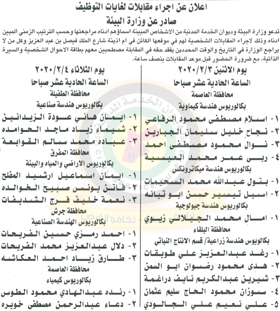 وظائف شاغرة ومدعوون للتعيين في مختلف الوزارات - أسماء