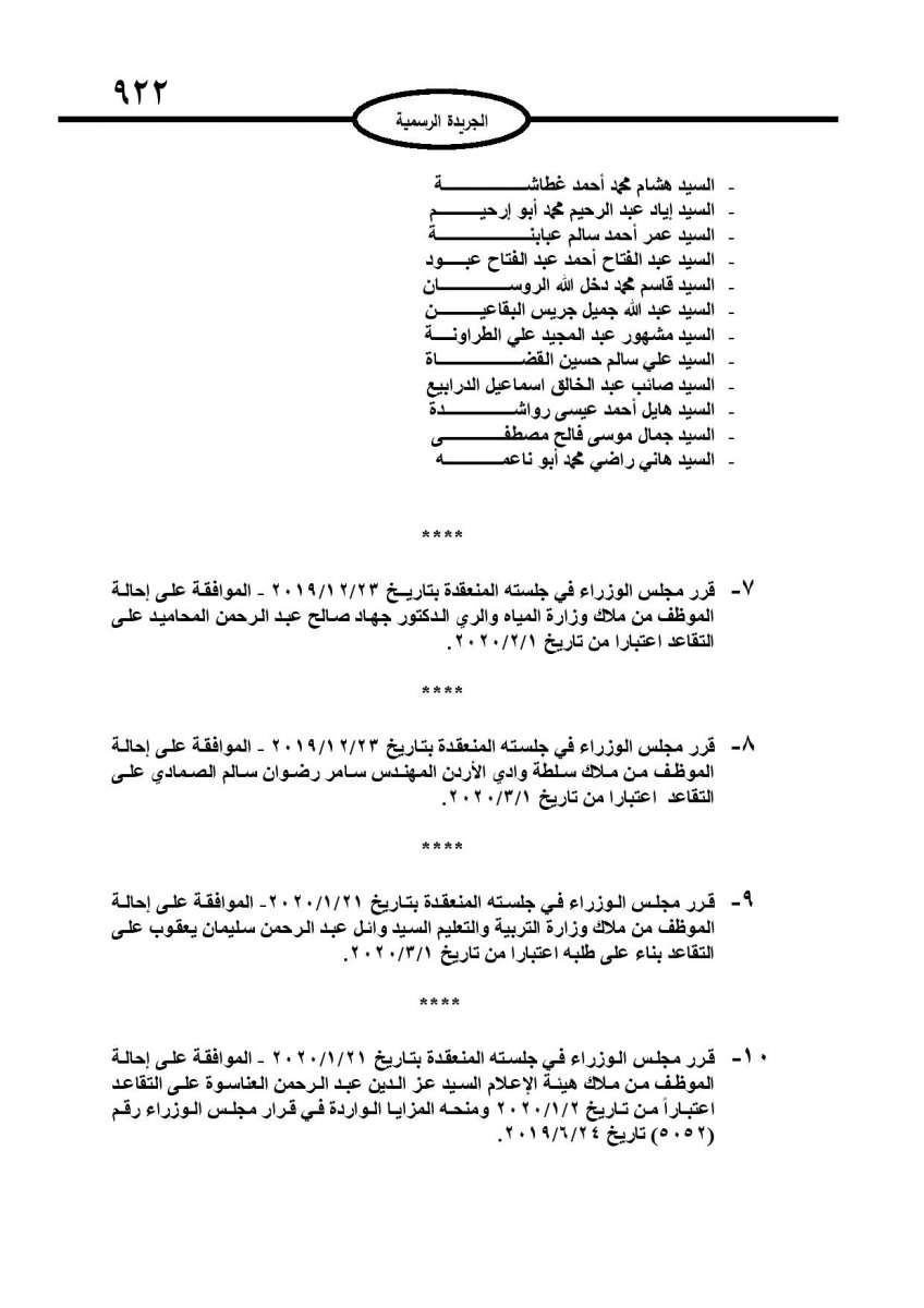 إحالات وترفيعات وإنهاء خدمات موظفين في وزارات الدولة (أسماء)