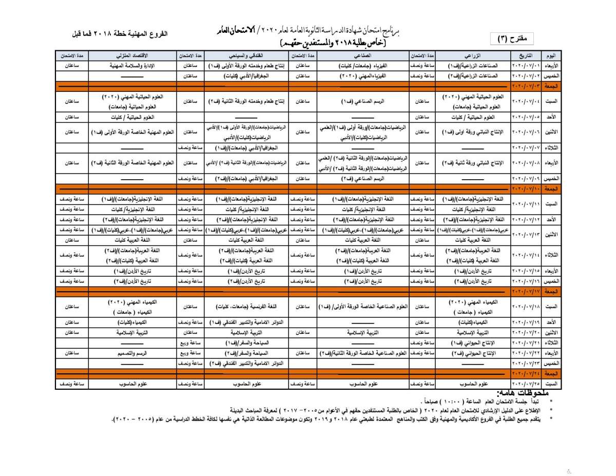 التربية تعلن جداول امتحانات التوجيهي المقترحة وتطرحها للتصويت - رابط