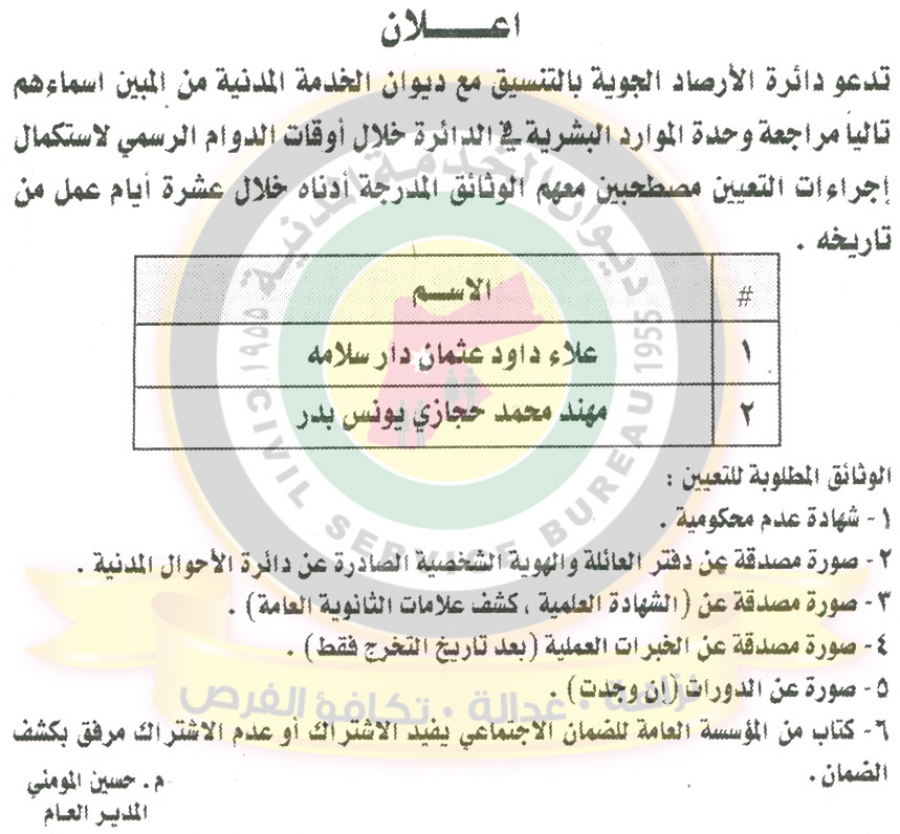 وظائف شاغرة ومدعوون للتعيين في مختلف الوزارات - أسماء