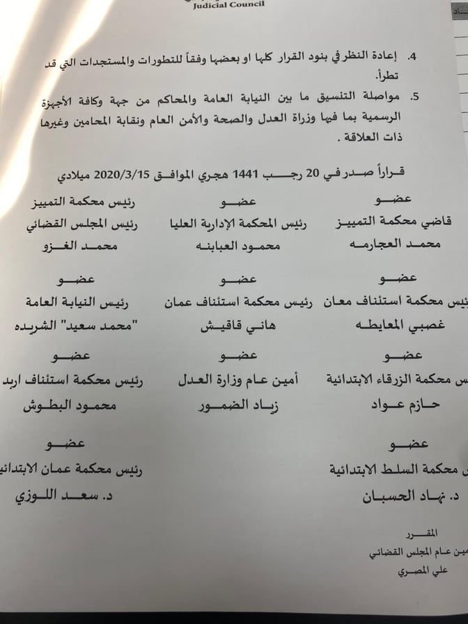 المجلس القضائي يقرر تأجيل النظر في كافة الدعاوى المنظورة لدى المحاكم لمدة شهر