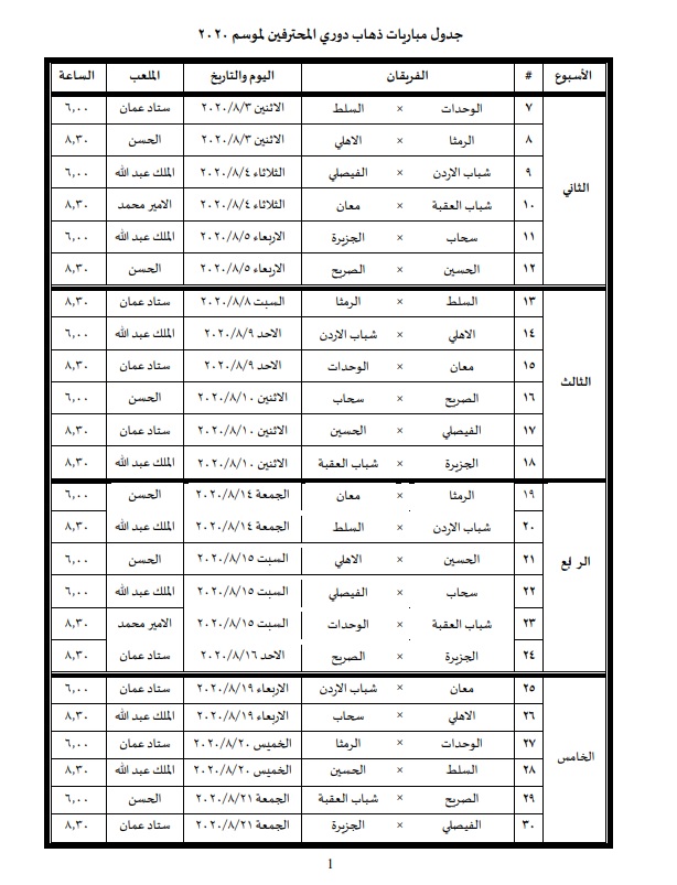 اتحاد الكرة يُصدر جدول مباريات ذهاب دوري المحترفين لموسم 2020