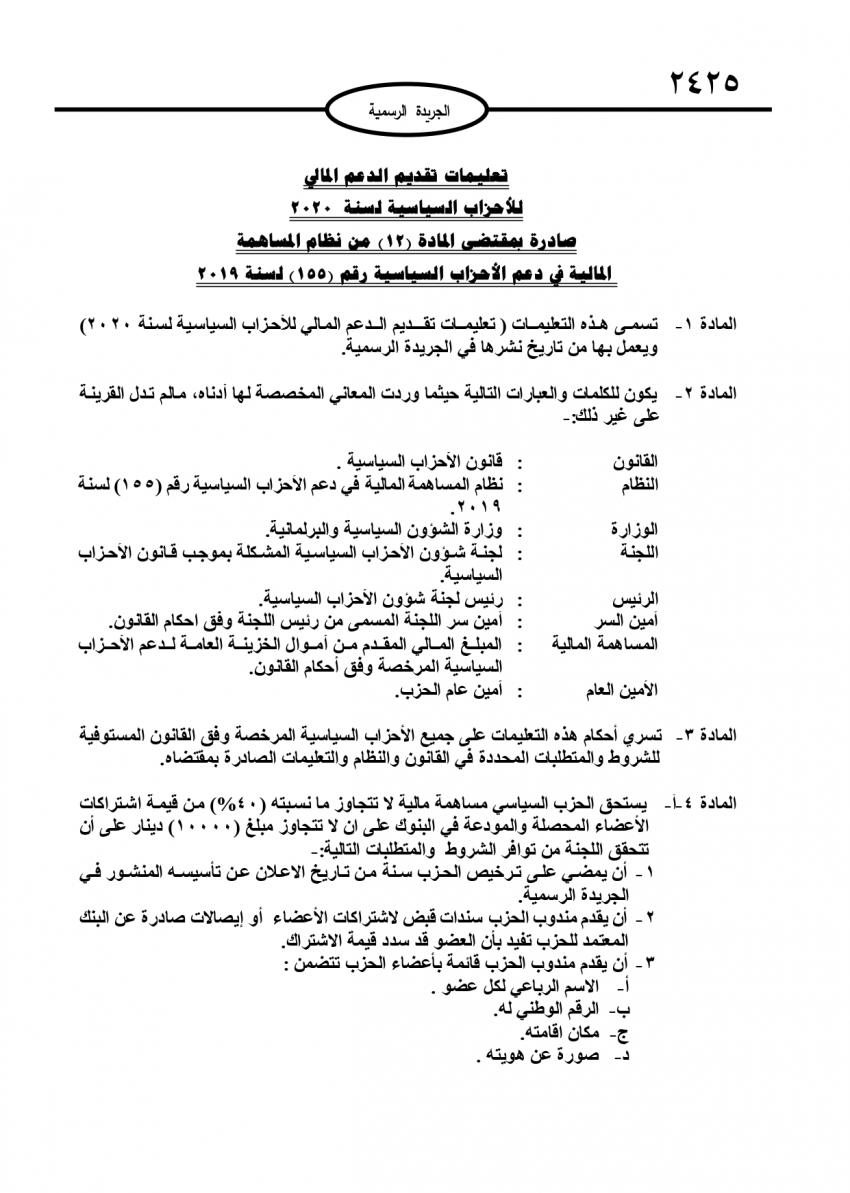 تعليمات دعم الاحزاب تدخل حيز التنفيذ - تفاصيل