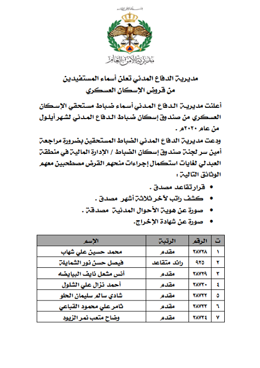 المستفيدون من صندوق ضباط الدفاع المدني (أسماء)