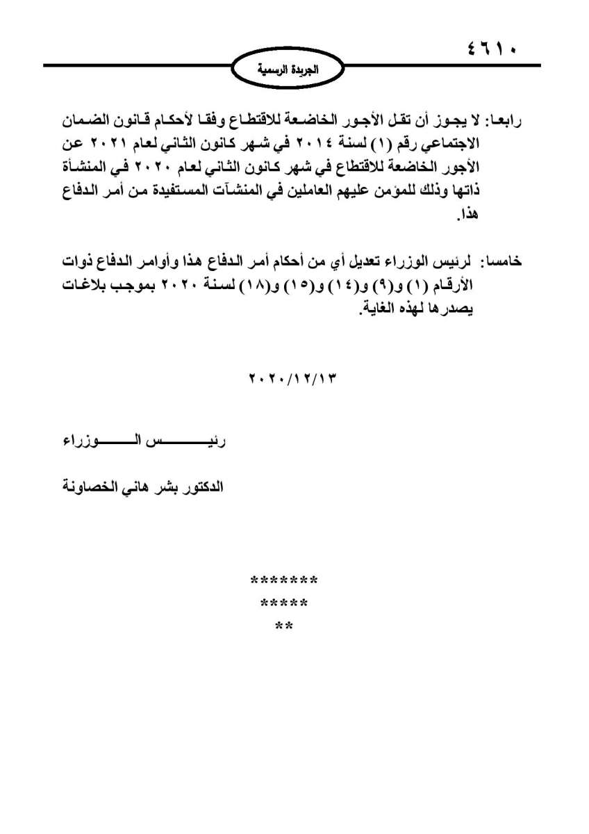 الخصاونة يصدر امر الدفاع (24) - تفاصيل