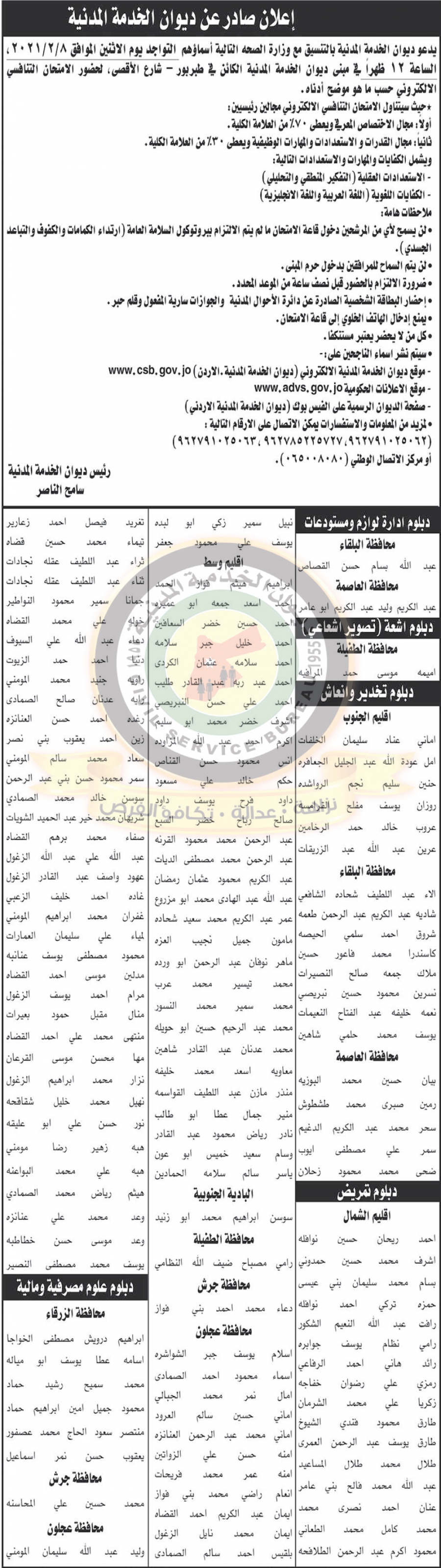 الخدمة المدنية يدعو المرشحين لحضور الامتحان التنافسي أسماء