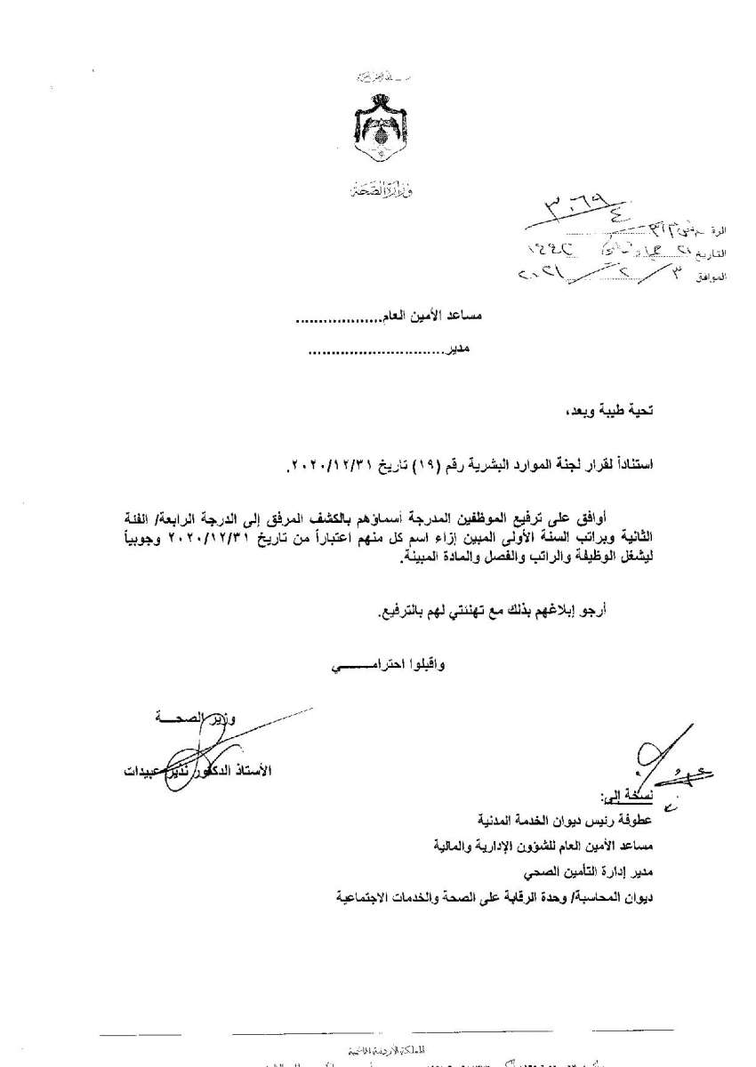 ترفيعات وجوبية واسعة في وزارة الصحة - اسماء