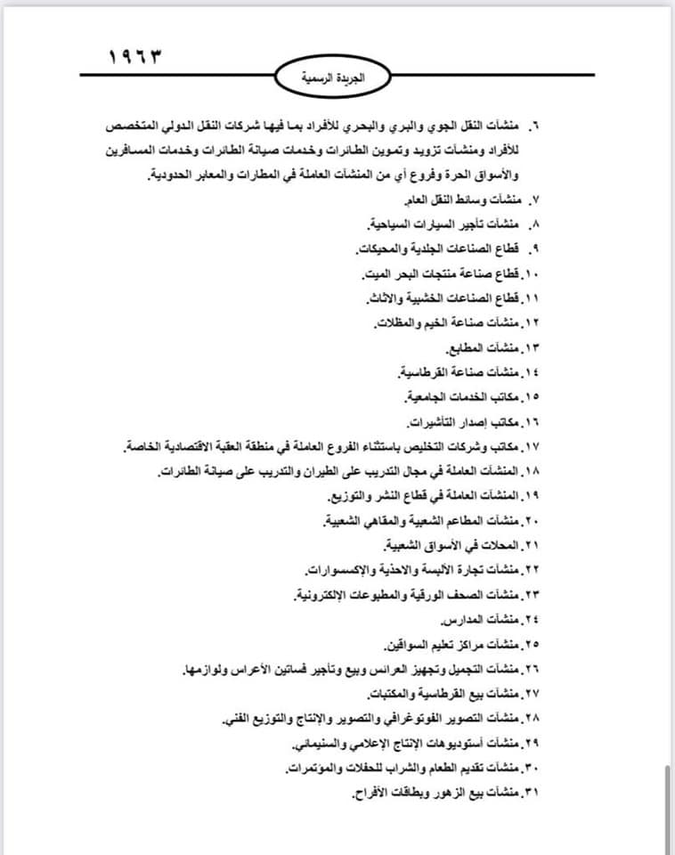 رئاسة الوزراء تعلن قائمة القطاعات الاقتصادية الاكثر تضررا لشهر ايار