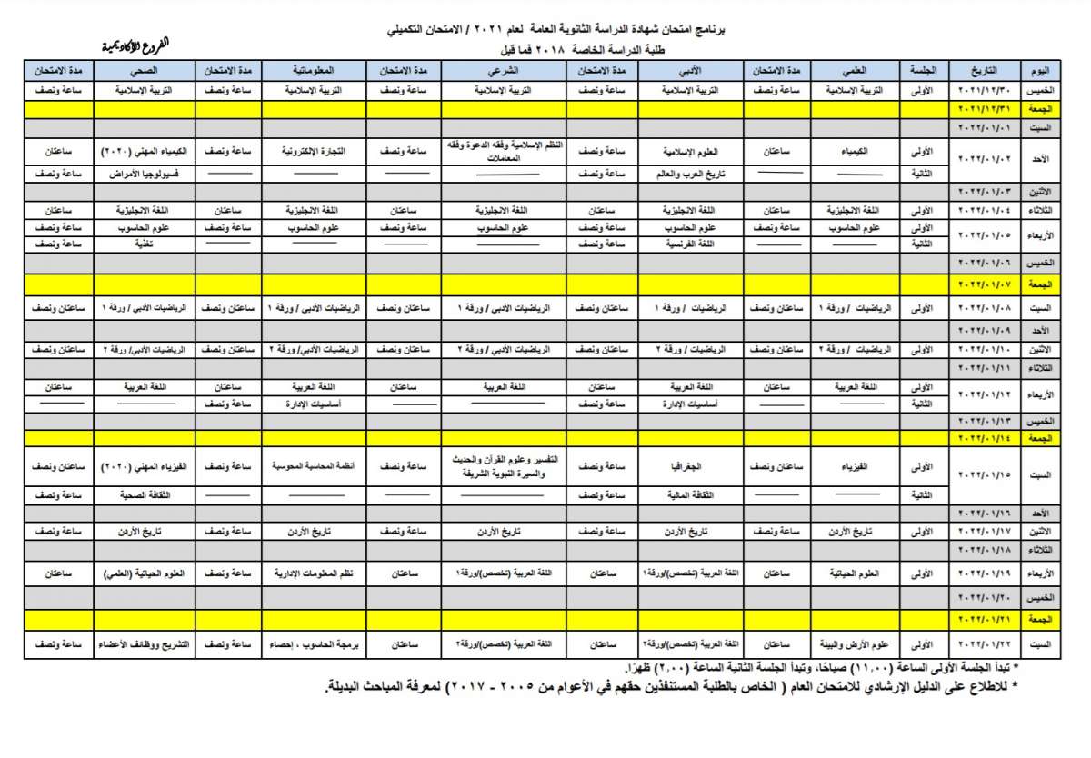 التربية تنشر برنامج امتحانات التوجيهي في دورته التكميلية