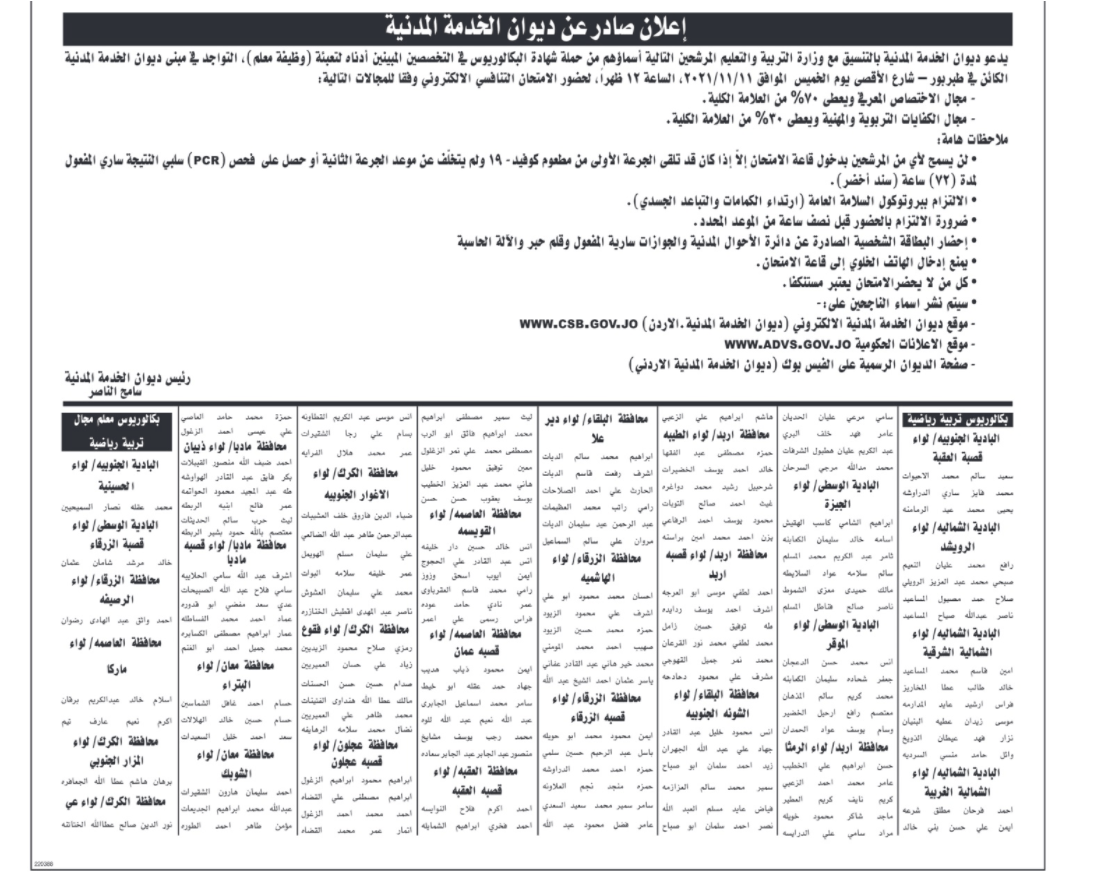 دعوة مرشحين للتعيين في وزارة التربية لحضور الامتحان التنافسي - اسماء