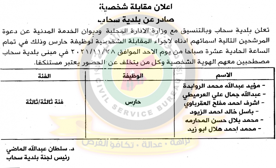 اعلان هام صادر عن ديوان الخدمة المدنية لتعيين موظفين.. اسماء