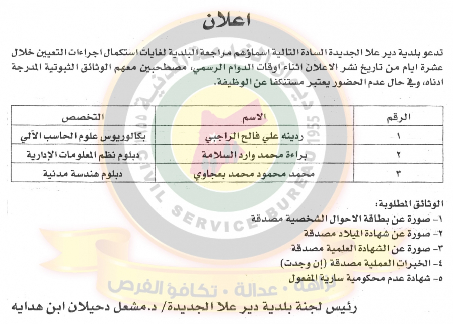 وظائف شاغرة ومدعوون للتعيين في مختلف الوزارات - أسماء