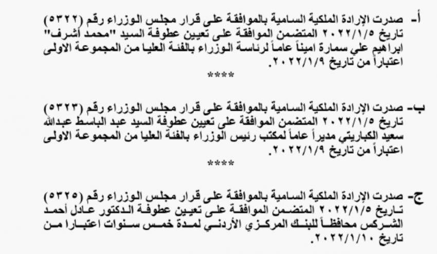 إرادات ملكية بسمارة والكباريتي وشركس