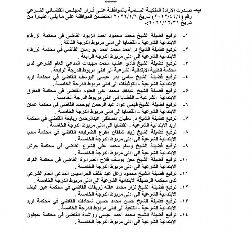 إرادة ملكية بترفيع قضاة شرعيين (اسماء)