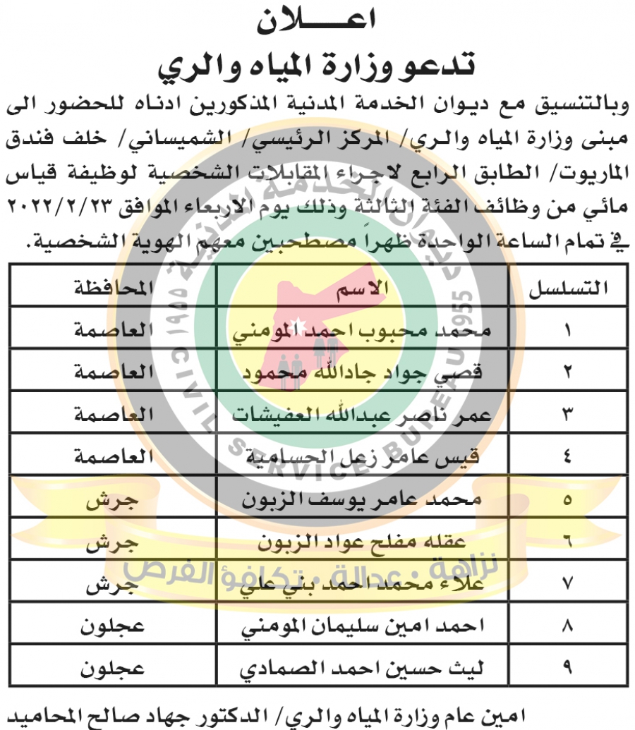 مدعوون لمقابلات شخصية - أسماء