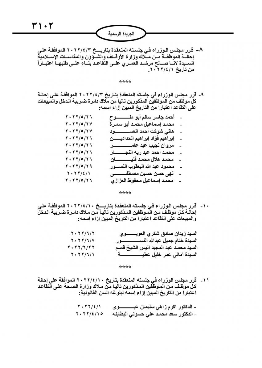 احالات الى التقاعد في مختلف المؤسسات والوزارات - اسماء