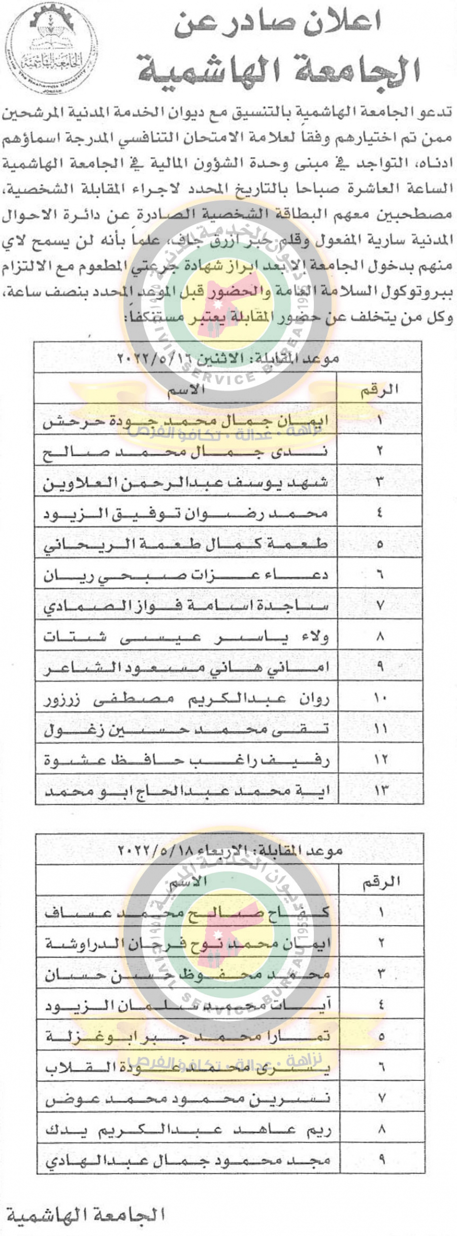 وظائف شاغرة ومدعوون للتعيين - أسماء