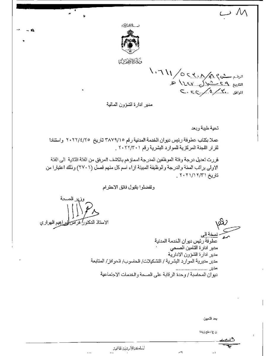 تعديل درجات موظفين وأطباء في وزارة الصحة - اسماء 