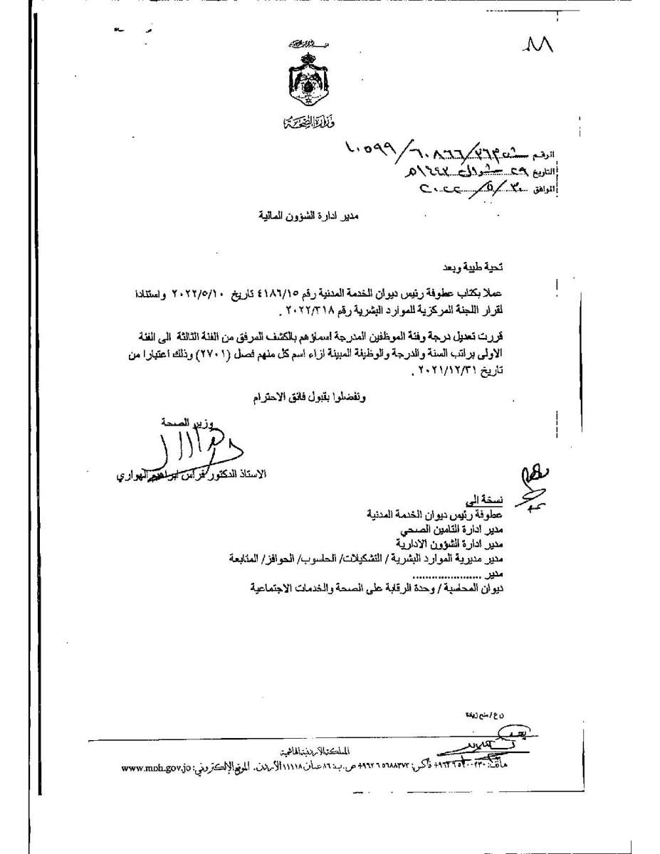 تعديل درجات موظفين وأطباء في وزارة الصحة - اسماء 