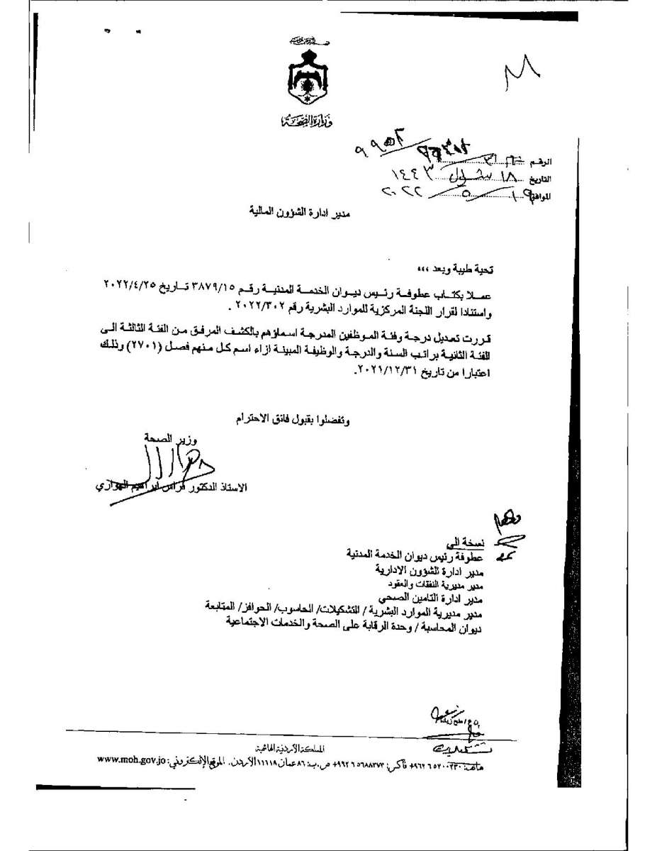 تعديل درجات موظفين وأطباء في وزارة الصحة - اسماء 