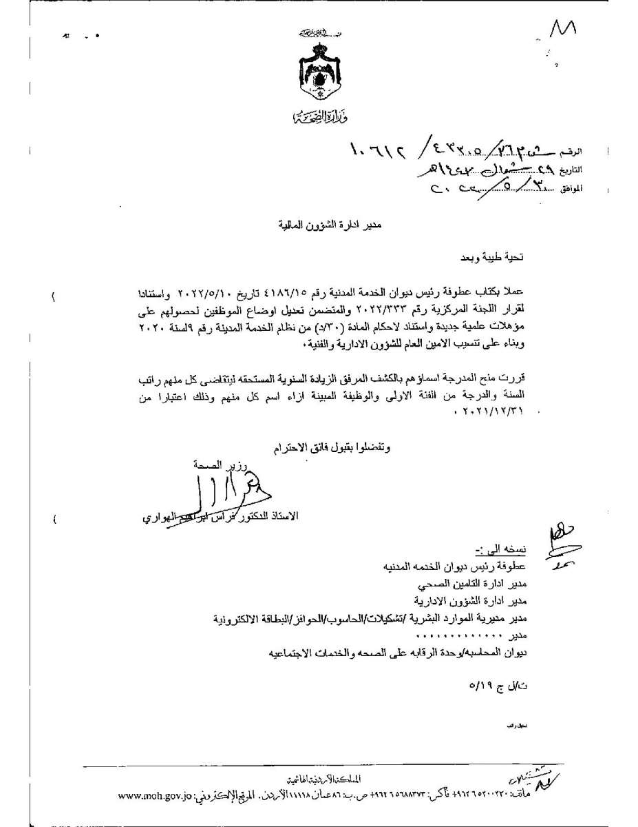 تعديل درجات موظفين وأطباء في وزارة الصحة - اسماء 