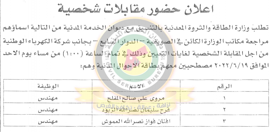 وظائف شاغرة ومدعوون للتعيين - أسماء