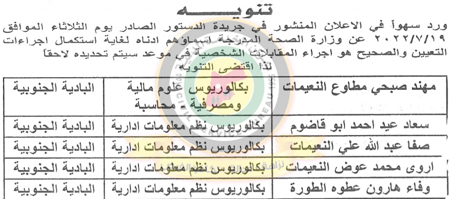 وظائف شاغرة ومدعوون للتعيين - أسماء