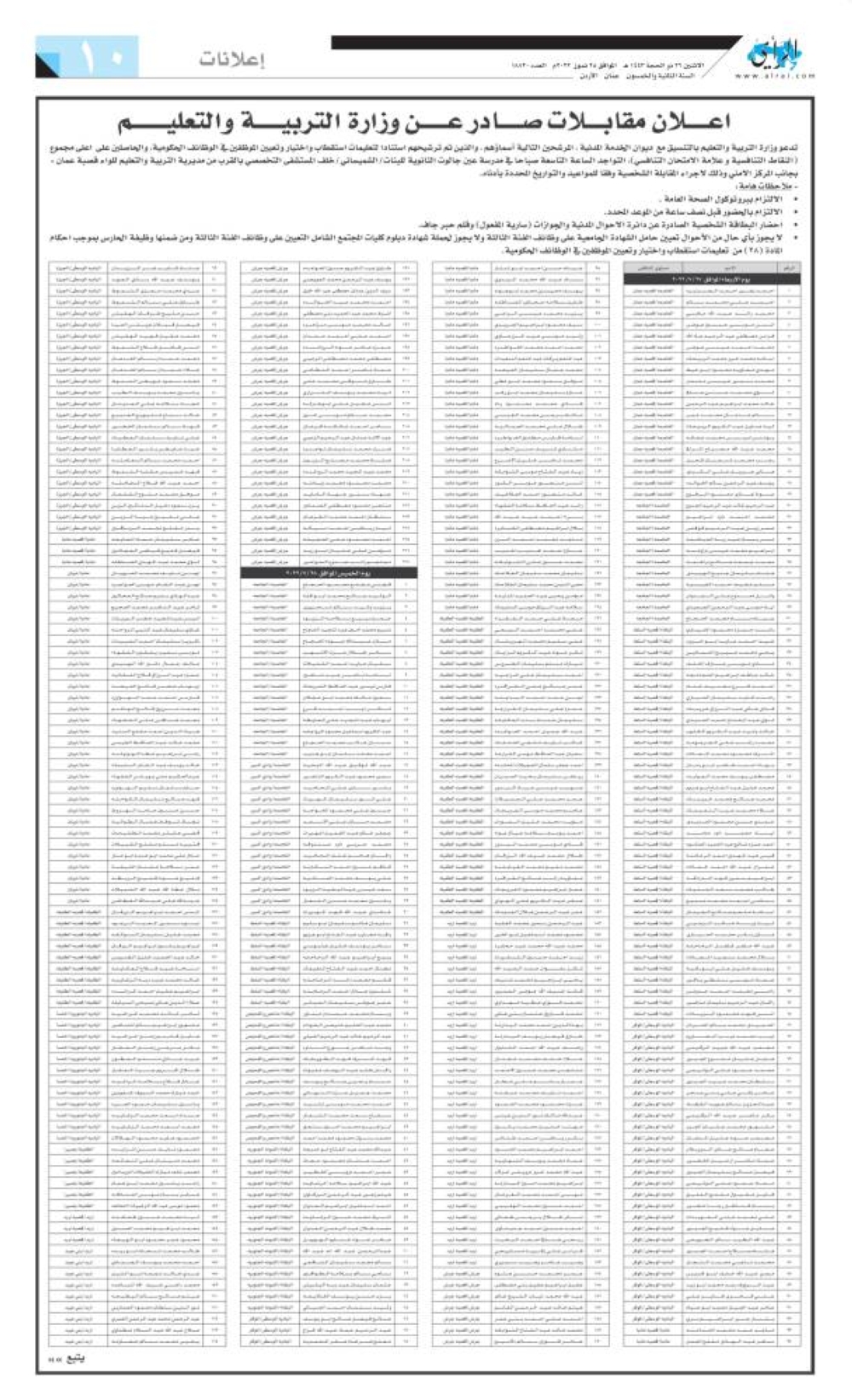 التربية تدعو آلاف المرشحين لمراجعتها - أسماء