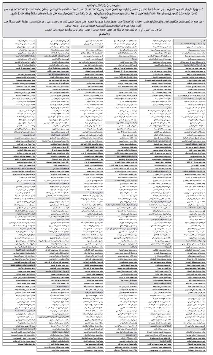 “التربية” تدعو مرشحين لحضور الامتحان التنافسي وآخرين للتعيين (أسماء)