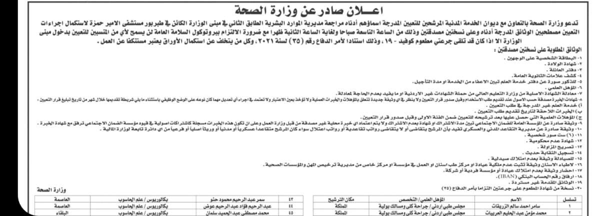 مرشحون للتعيين في الصحة (أسماء)