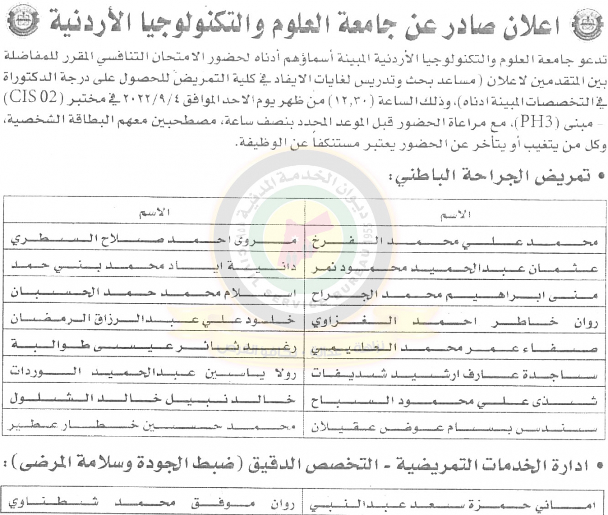 مدعوون للامتحان التنافسي - اسماء