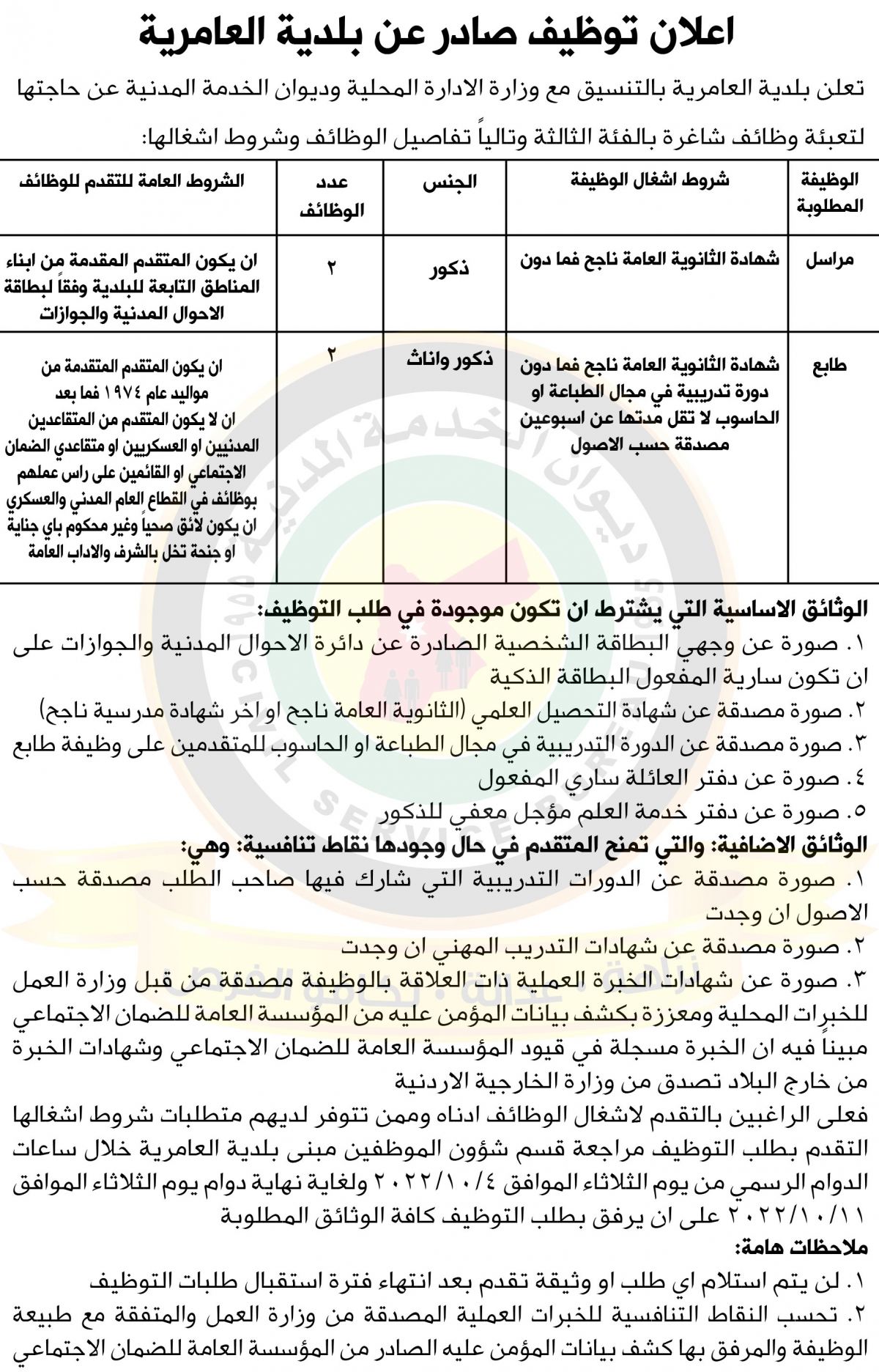 وظائف شاغرة في  مختلف الوزارات