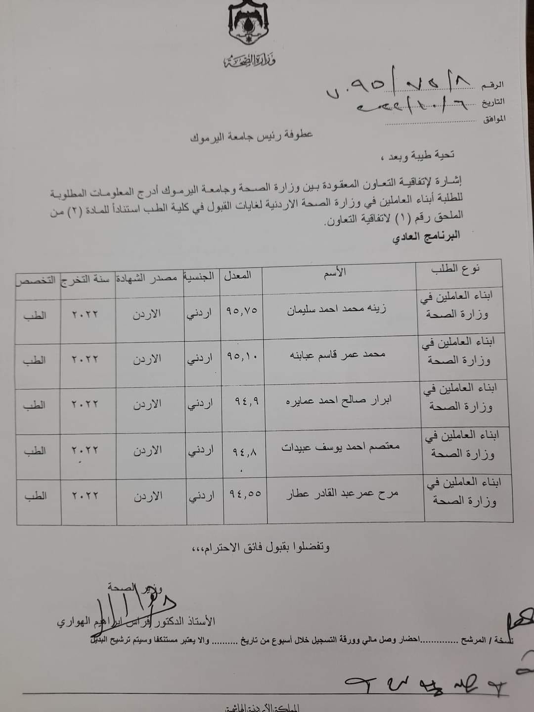 الصحة تعلن أسماء أبناء العاملين المقبولين في كليات الطب  