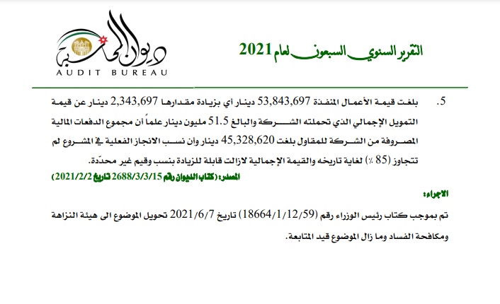 اتفاقية سد وادي ابن حماد: القيمة الاصلية (26) مليون، والاجمالية اصبحت (51.5) مليون