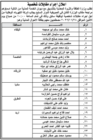 مدعوون للتعيين في الطاقة (أسماء)