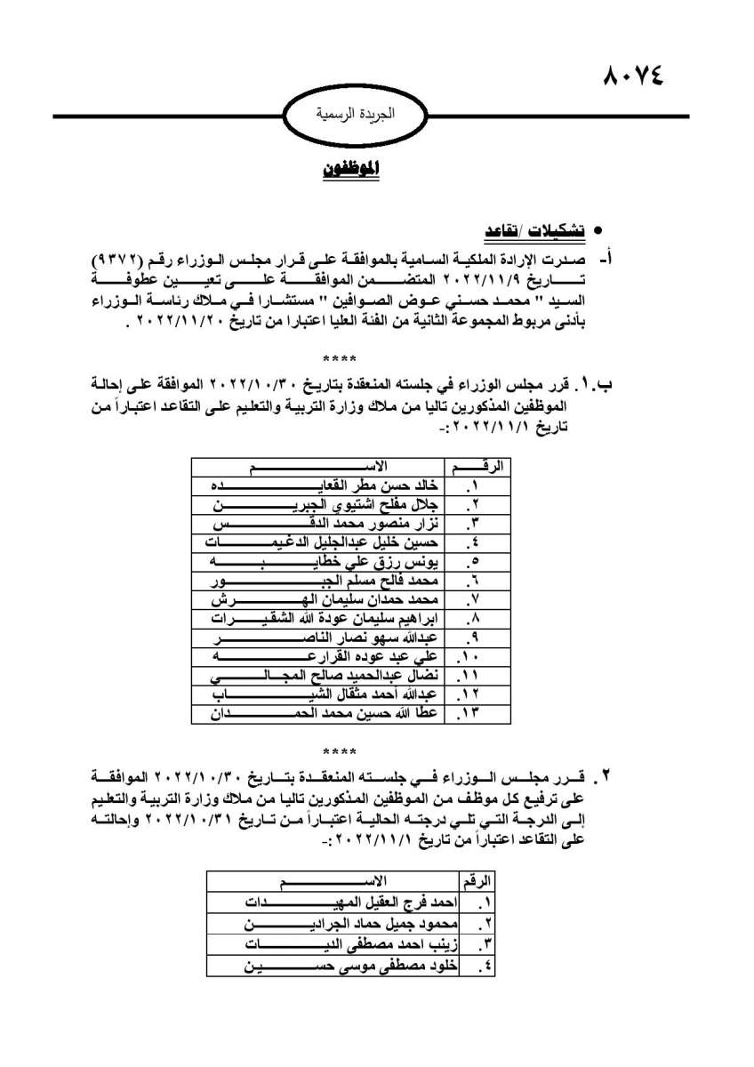 احالات الى التقاعد في مختلف المؤسسات والوزارات - اسماء