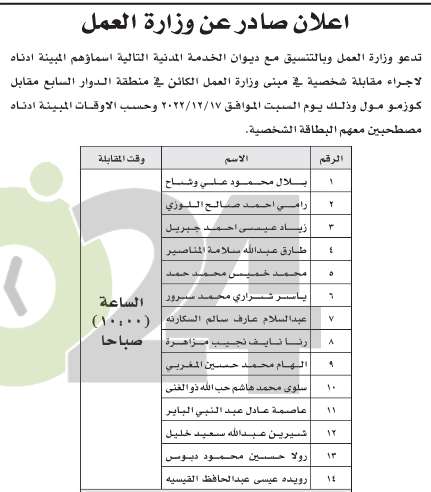 وظائف شاغرة ومدعوون للتعيين (أسماء + تفاصيل)