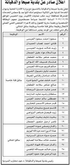 وظائف شاغرة ومدعوون للتعيين (أسماء + تفاصيل)