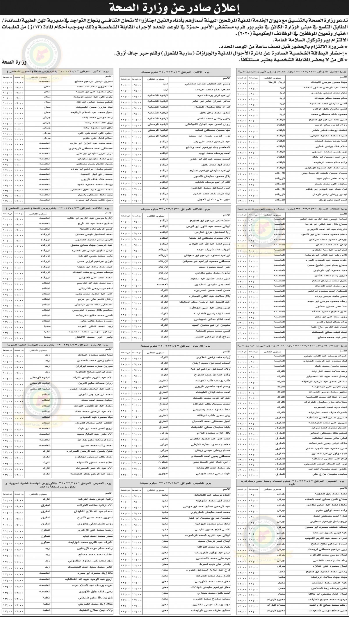 وزارات ومؤسسات تطلب مئات الأردنيين للامتحان التنافسي (أسماء)