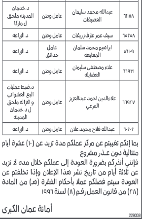 الأمانة تنذر 12 موظفا (أسماء)