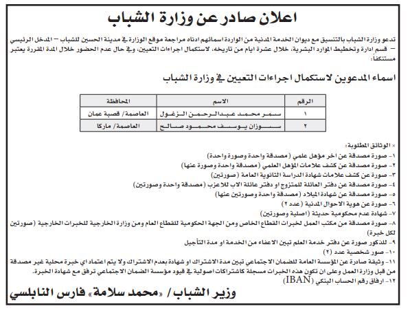 مؤسسات حكومية تعلن حاجتها لتعيين وتعبئة وظائف شاغرة - (أسماء + تفاصيل)