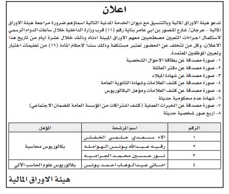 مؤسسات حكومية تعلن حاجتها لتعيين وتعبئة وظائف شاغرة - (أسماء + تفاصيل)