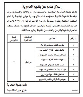 مؤسسات حكومية تعلن حاجتها لتعيين وتعبئة وظائف شاغرة - (أسماء + تفاصيل)