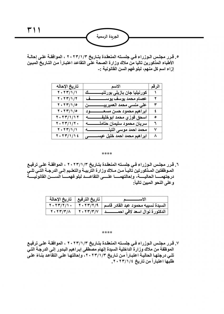 احالات الى التقاعد في مختلف المؤسسات والوزارات - اسماء