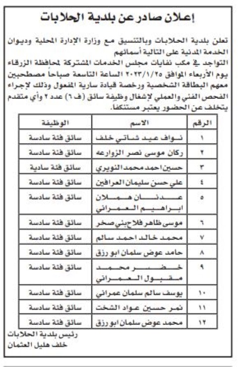 وظائف شاغرة ومدعوون للتعيين - أسماء