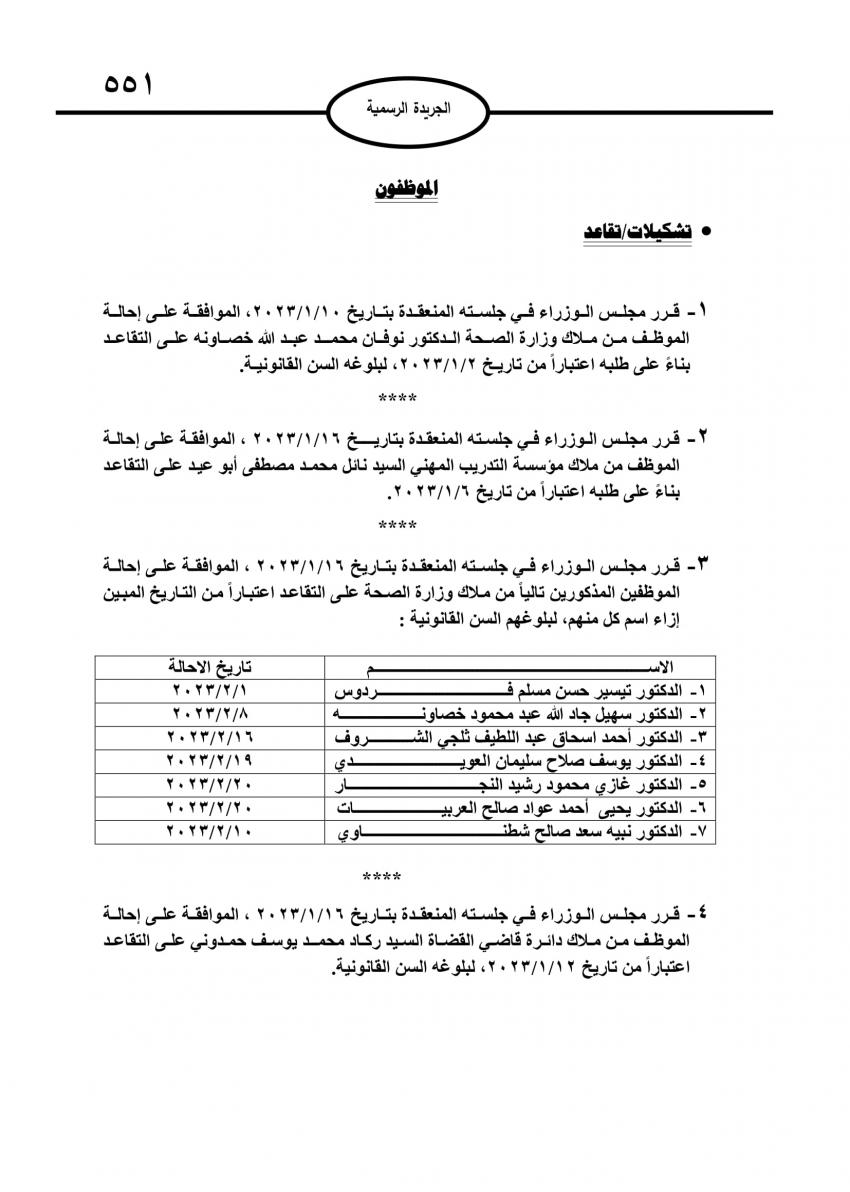 احالات الى التقاعد في مختلف المؤسسات والوزارات - اسماء