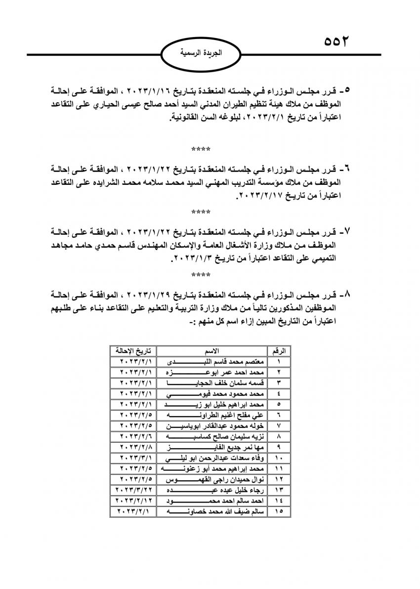 احالات الى التقاعد في مختلف المؤسسات والوزارات - اسماء