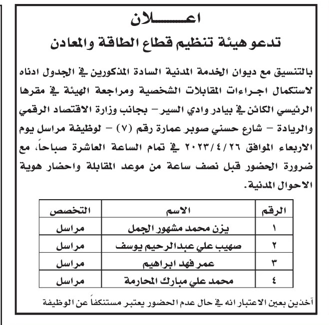 وظائف شاغرة ومدعوون لاستكمال إجراءات التعيين - أسماء